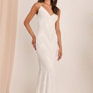 Lulu’s favorite promise mermaid Elegant White Maxi Dress xl